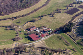 Vue aérienne de Friedrich Bauer, agriculteur de la vallée de Würm à le quartier Lehenweiler in Aidlingen dans le département Bade-Wurtemberg, Allemagne