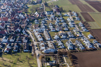 Vue aérienne de Nouvelle zone de développement Auf dem Bühl à le quartier Affstätt in Herrenberg dans le département Bade-Wurtemberg, Allemagne
