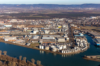 Vue aérienne de Huile minérale - Le parc de stockage de haut niveau de Cotac Europe sur la Holländerstraße à le quartier Rheinau in Mannheim dans le département Bade-Wurtemberg, Allemagne