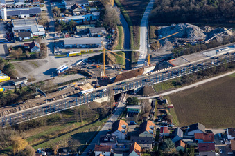 Vue aérienne de Chantier routier pour le renouvellement du pont A5 à Sankt Leon-Red à le quartier Sankt Leon in St. Leon-Rot dans le département Bade-Wurtemberg, Allemagne