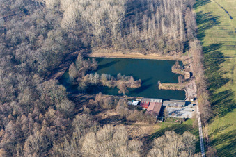 Vue aérienne de Étang à poissons de Wehrloch à Herxheim bei Landau dans le département Rhénanie-Palatinat, Allemagne