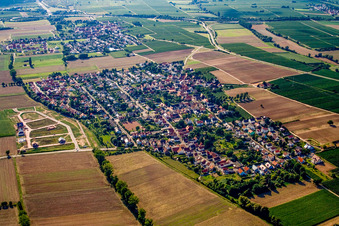 Vue aérienne de Vue des rues et des maisons dans les quartiers résidentiels à Bornheim dans le département Rhénanie-Palatinat, Allemagne