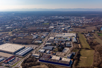 Vue aérienne de Zone industrielle Auestrasse à le quartier Ludwigshof in Speyer dans le département Rhénanie-Palatinat, Allemagne