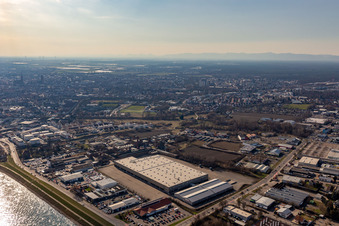 Vue aérienne de Zone industrielle Auestraße, entrepôt Lidl Commerce à le quartier Ludwigshof in Speyer dans le département Rhénanie-Palatinat, Allemagne