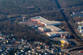 Vue aérienne de Quincaillerie BAUHAUS Speyer à le quartier Burgfeld in Speyer dans le département Rhénanie-Palatinat, Allemagne