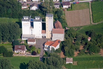 Vue aérienne de Bâtiments, silos et halls de production sur le site de Cornexo GmbH (Freimersheimer Maismühle) (Palatinat) à Freimersheim dans le département Rhénanie-Palatinat, Allemagne