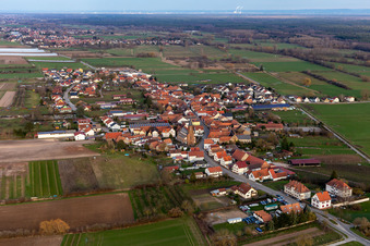 Vue aérienne de Champs agricoles et terres agricoles à Schweighofen dans le département Rhénanie-Palatinat, Allemagne