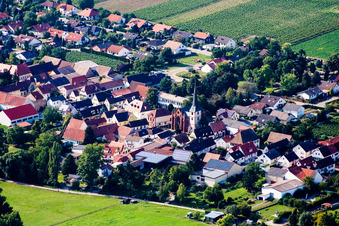 Vue des rues et des maisons dans les quartiers résidentiels à Altdorf dans le département Rhénanie-Palatinat, Allemagne hors des airs