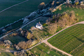 Vue aérienne de Chapelle dans la réserve naturelle de Kleine Kalmit dans le Palatinat à Ilbesheim bei Landau dans le département Rhénanie-Palatinat, Allemagne