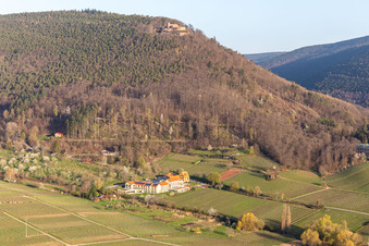 Vue aérienne de Hôtel bien-être Alte Rebschule avec Gasthaus Sesel sous le Riedburg à Rhodt unter Rietburg dans le département Rhénanie-Palatinat, Allemagne