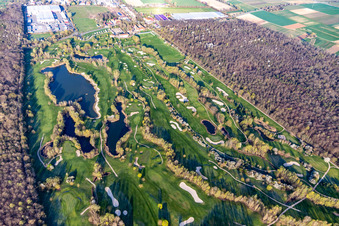 Photographie aérienne de Arbres en fleurs au printemps sur le terrain de golf Landgut Dreihof - GOLF absolu à le quartier Dreihof in Essingen dans le département Rhénanie-Palatinat, Allemagne