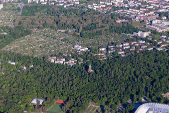 Vue aérienne de Association de jardins familiaux Hagsfelder Allee à le quartier Oststadt in Karlsruhe dans le département Bade-Wurtemberg, Allemagne