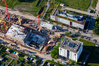 Photographie aérienne de Parc technologique, chantier de construction sur Emmy-Noether-Straße à le quartier Rintheim in Karlsruhe dans le département Bade-Wurtemberg, Allemagne
