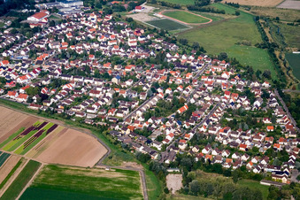Vue aérienne de Vue des rues et des maisons dans les quartiers résidentiels à Lambsheim dans le département Rhénanie-Palatinat, Allemagne