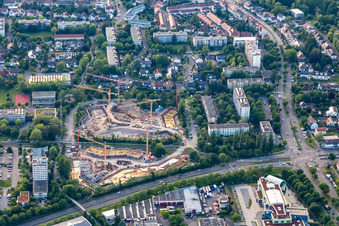 Vue aérienne de Chantier de construction sur la rue Thomas Mann à le quartier Daxlanden in Karlsruhe dans le département Bade-Wurtemberg, Allemagne