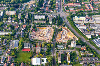 Vue aérienne de Chantier de construction pour la nouvelle construction d'un complexe résidentiel multifamilial sur August-Dosenbach-Straße (August-Klingler-Areal) à le quartier Daxlanden in Karlsruhe dans le département Bade-Wurtemberg, Allemagne