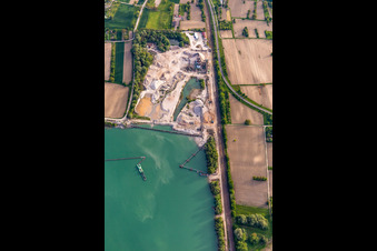 Vue oblique de Lac de carrière HBM Hagenbacher Bau Mineralstoffe à Hagenbach dans le département Rhénanie-Palatinat, Allemagne