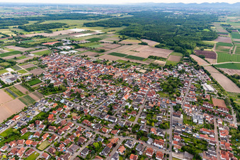 Vue d'oiseau de Zeiskam dans le département Rhénanie-Palatinat, Allemagne