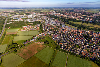 Vue aérienne de Vue des rues et des maisons dans les quartiers résidentiels à Sennfeld dans le département Bavière, Allemagne