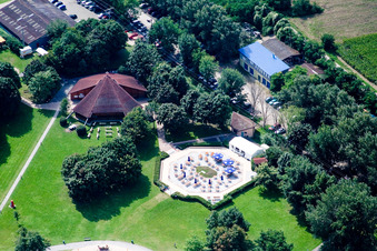 Vue aérienne de Bar de plage, pizzeria et station de SUP ALOHA au camping de loisirs d'Erlichsee à le quartier Oberhausen in Oberhausen-Rheinhausen dans le département Bade-Wurtemberg, Allemagne