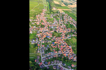Vue aérienne de Vue du village viticole depuis l'ouest à Oberotterbach dans le département Rhénanie-Palatinat, Allemagne