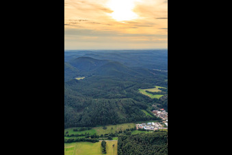 Vue aérienne de La forêt du Palatinat vue de l'est à Dahn dans le département Rhénanie-Palatinat, Allemagne