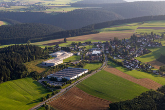 Vue aérienne de Locaux de l'entreprise AIT Metallbearbeitung GmbH & Co. KG avec halls, bâtiments d'entreprise et installations de production à le quartier Peterzell in Alpirsbach dans le département Bade-Wurtemberg, Allemagne