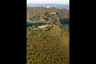 Vue oblique de Château fort en ruines de Montfaucon à Montfaucon dans le département Doubs, France