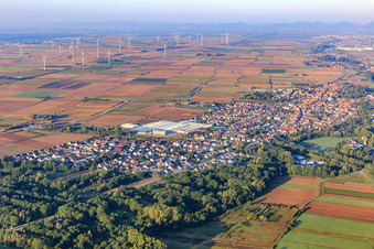 Vue aérienne de Vue d'ensemble de la ville depuis le nord-est à Bellheim dans le département Rhénanie-Palatinat, Allemagne