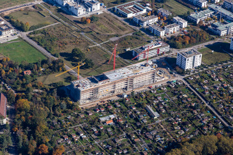Photographie aérienne de Chantier de construction du nouveau bâtiment de bureaux de Vector Informatik GmbH dans la Emmy-Noether-Straße dans le parc technologique Karlsruhe à le quartier Rintheim in Karlsruhe dans le département Bade-Wurtemberg, Allemagne