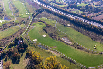 Vue aérienne de Terrain du parcours de golf Golfpark Karlsruhe GOLF absolu à le quartier Hohenwettersbach in Karlsruhe dans le département Bade-Wurtemberg, Allemagne