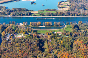 Photographie aérienne de Station balnéaire du Rhin Rappenwört à le quartier Daxlanden in Karlsruhe dans le département Bade-Wurtemberg, Allemagne