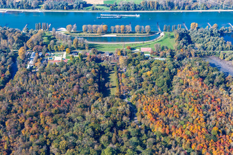 Vue oblique de Station balnéaire du Rhin Rappenwört à le quartier Daxlanden in Karlsruhe dans le département Bade-Wurtemberg, Allemagne