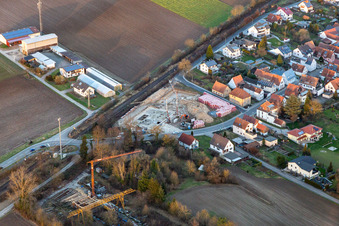 Vue aérienne de Chantier de construction au passage à niveau à le quartier Schaidt in Wörth am Rhein dans le département Rhénanie-Palatinat, Allemagne