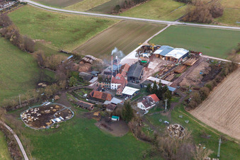 Vue aérienne de Boiseries Orth au moulin Schaidter à le quartier Schaidt in Wörth am Rhein dans le département Rhénanie-Palatinat, Allemagne