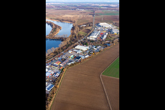 Vue aérienne de Route industrielle avec zone industrielle à Silbersee à le quartier Roxheim in Bobenheim-Roxheim dans le département Rhénanie-Palatinat, Allemagne