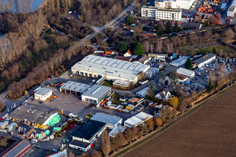 Vue aérienne de Route industrielle avec zone industrielle à Silbersee à le quartier Roxheim in Bobenheim-Roxheim dans le département Rhénanie-Palatinat, Allemagne