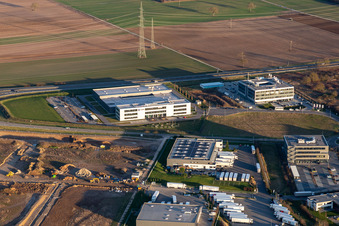 Vue aérienne de Eizo, Groupe MTS, TRANSAC International Freight Forwarding Company Ltd. à Rülzheim dans le département Rhénanie-Palatinat, Allemagne