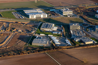 Vue aérienne de Eizo, Groupe MTS, TRANSAC International Freight Forwarding Company Ltd. à Rülzheim dans le département Rhénanie-Palatinat, Allemagne