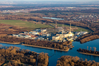 Vue aérienne de EnBW Kernkraft GmbH (EnKK), Philippsburg à Philippsburg dans le département Bade-Wurtemberg, Allemagne