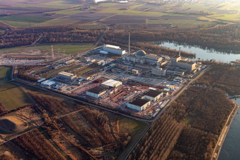 Photographie aérienne de EnBW Kernkraft GmbH (EnKK), Philippsburg à Philippsburg dans le département Bade-Wurtemberg, Allemagne