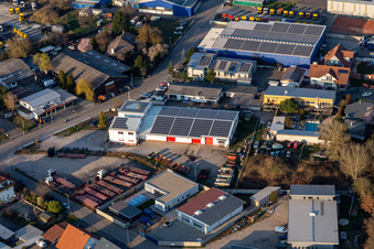 Vue aérienne de Service de transmission automatique Bussler Palatinat du Sud ; Service de moteurs et de transmissions KARMAN ; Troha Spedition Horst Tropf e. K à Hagenbach dans le département Rhénanie-Palatinat, Allemagne