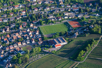 Vue aérienne de TuS Albersweiler 1982 eV et Löwensteinhalle à Albersweiler dans le département Rhénanie-Palatinat, Allemagne