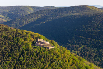Ruines du château de Rietburg à Rhodt unter Rietburg dans le département Rhénanie-Palatinat, Allemagne vue du ciel