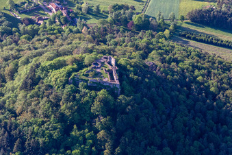 Vue d'oiseau de Ruines du château de Lindelbrunn à Vorderweidenthal dans le département Rhénanie-Palatinat, Allemagne