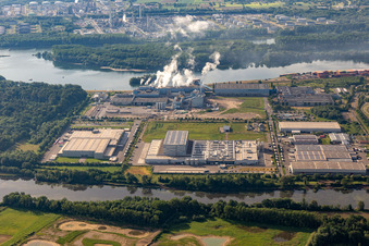 Vue aérienne de Palatinate Refreshments GmbH, usine de papier Palm GmbH & Co. KG | Usine Wörth am Rhein à Wörth am Rhein dans le département Rhénanie-Palatinat, Allemagne