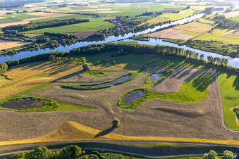 Vue aérienne de Polder sur le Danube à le quartier Niederachdorf in Kirchroth dans le département Bavière, Allemagne