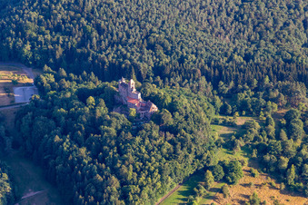 Château de Berwartstein à Erlenbach bei Dahn dans le département Rhénanie-Palatinat, Allemagne vue d'en haut