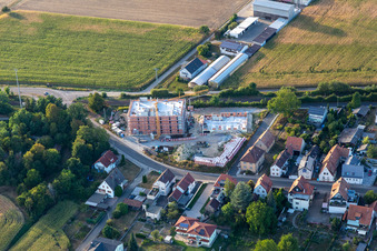 Vue aérienne de Nouveau chantier au passage à niveau Schaidt à le quartier Schaidt in Wörth am Rhein dans le département Rhénanie-Palatinat, Allemagne