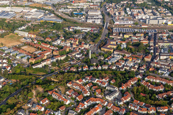Vue aérienne de Centre REWE, Centre Saalbach à Bruchsal dans le département Bade-Wurtemberg, Allemagne
